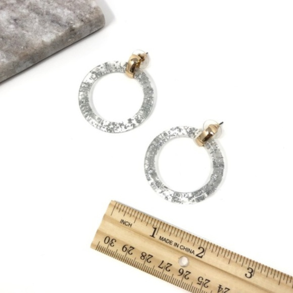 Silver Flecked Clear Hooped Earrings - Picture 4 of 4